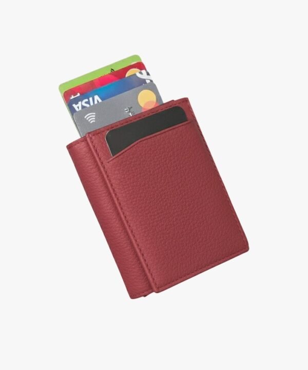 Hakiki Deri Unisex Mekanizmalı Cüzdan –Mat Kırmızı, Kişiye Özel