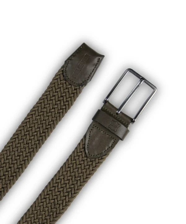 Hakiki Deri - Erkek Örgü Esnek Kemer – Haki Renk - 3,5 cm