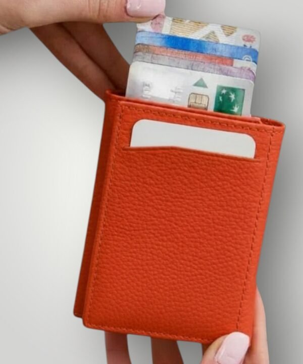 Hakiki Deri Unisex Mekanizmalı Cüzdan- Flother Turuncu Retro 2660